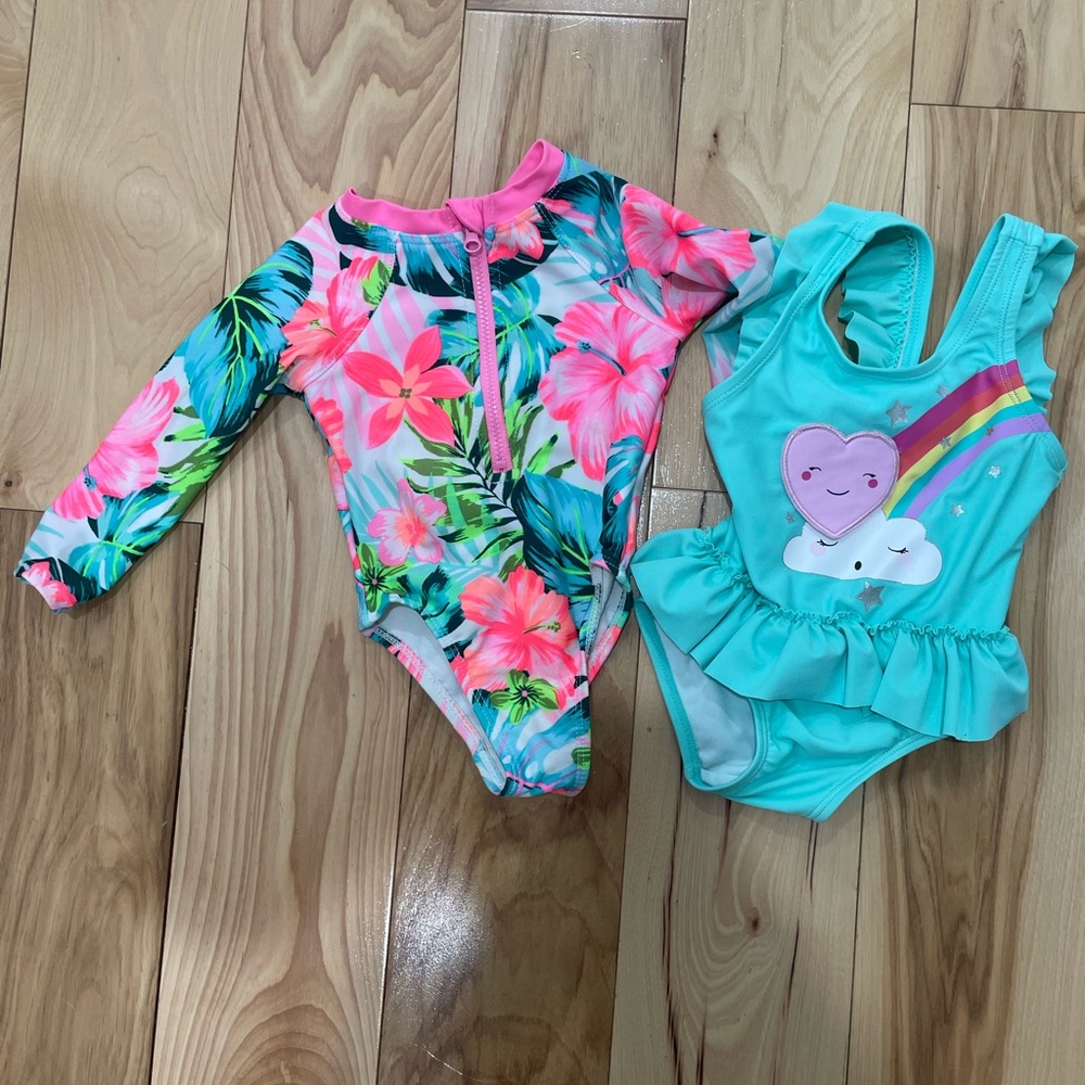 Floral and Aqua Kids Swim Set